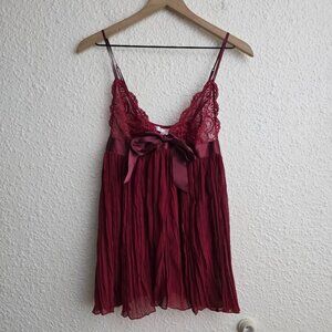 Victoria's Secret Babydoll Nightgown Nightie Pleated Satin Lace Size Medium